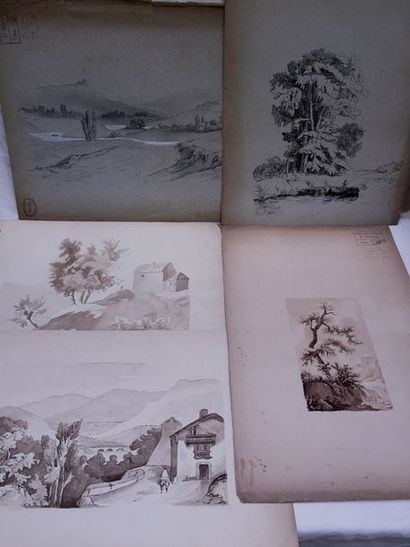 Dessins d'école (Polytechnique) signés, fin...