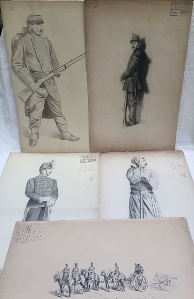 Dessins d'école (Polytechnique) signés, fin...