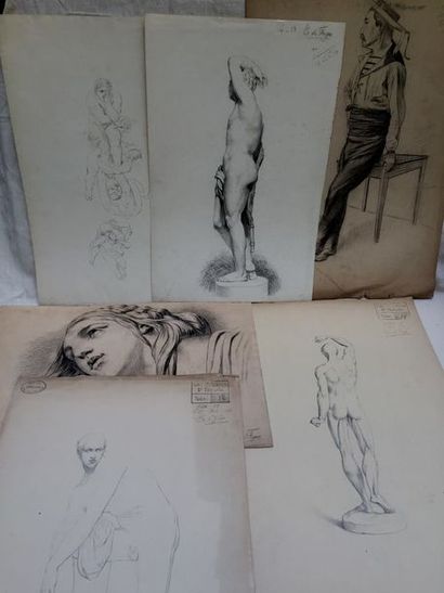 Dessins d'école (Polytechnique) signés, fin...