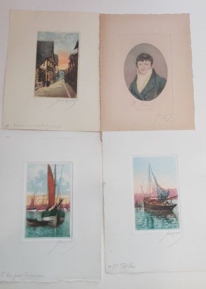 Paul GOGUET.
4 gravures : Port de Concarneau,...