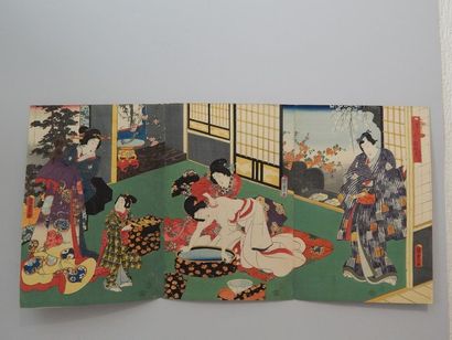 Kunisada. Tryptique. Le prince Genji regardant...