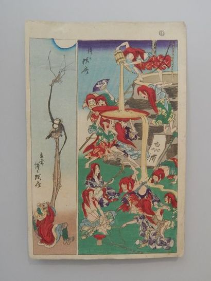 Kiyosai, scènes humoristiques. Vers 1880