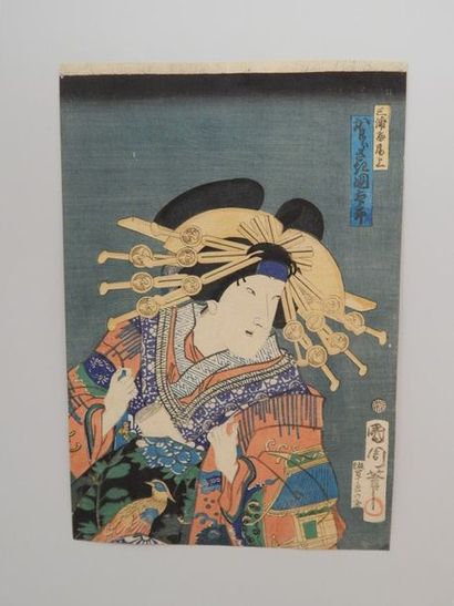 Kunichika. Buste d’acteur dans un kimono...