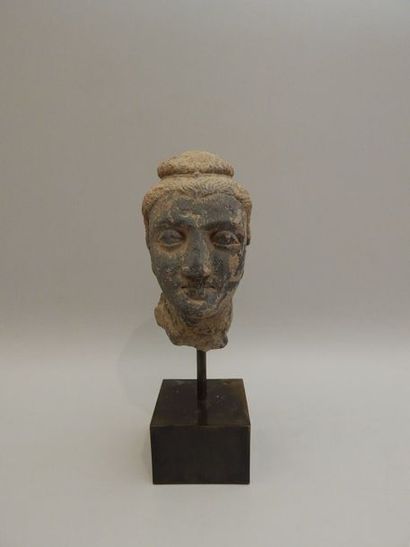 Tête de Bouddha à la coiffure en ondes fines....