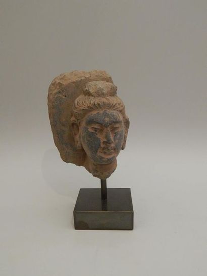 Tête de Bouddha en schiste. H : 11.5 cm [GANDHARA...