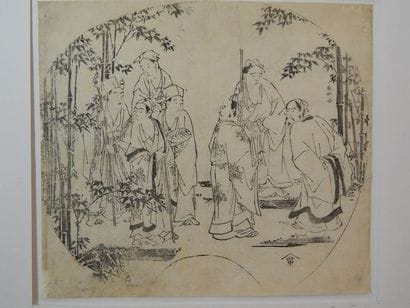 Katsukawa Shunko (1743-1812), uchiwa, 7 personnages...