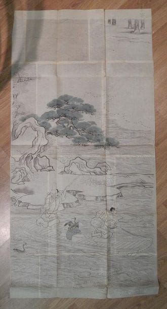 Quatre peintures. Encre et polychromie sur...