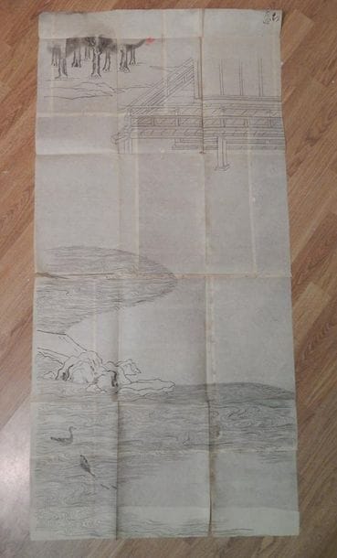 Quatre peintures. Encre et polychromie sur...