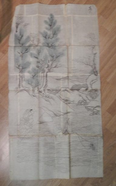 Quatre peintures. Encre et polychromie sur...