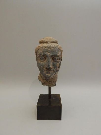 Tête de Bouddha à la coiffure en ondes fines....