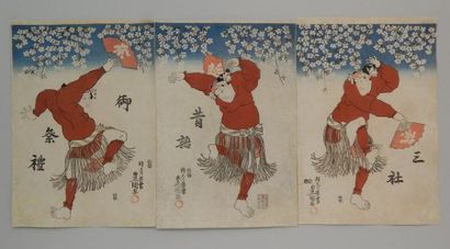 Toyokuni, triptyque, la fête des sanja. Vers...