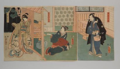 Toyokuni III, triptyque, trois acteurs dans...