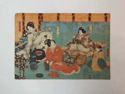 Toyokuni III, oban yoko-e, scène de théâtre...