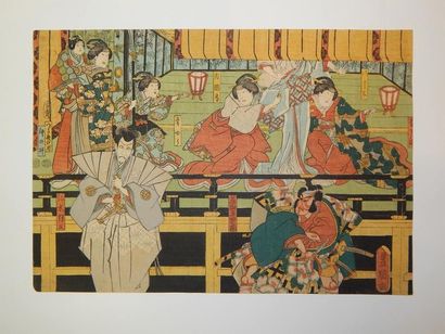 Toyokuni III, oban yoko-e, scène de théâtre...