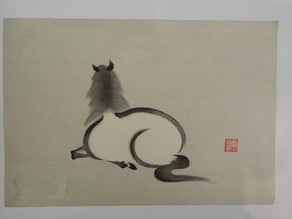 Seizan Aoyama, cheval. Vers 1920.
