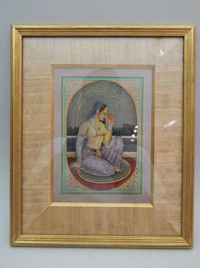 Miniature encadrée sous verre. Inde, XXe...