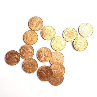 LOT de quinze pièces de 20 F or (12 Marianne,...