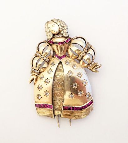 BROCHE de revers représentant une courtisane,...