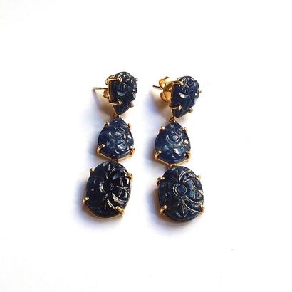 Paire de PENDANTS D'OREILLE en argent doré...