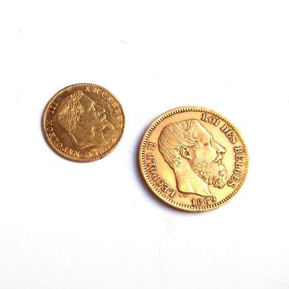 LOT comprenant: une pièce en or de 20F belge,1869,...