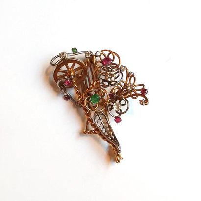 BROCHE en or deux tons jaune et gris 18K...
