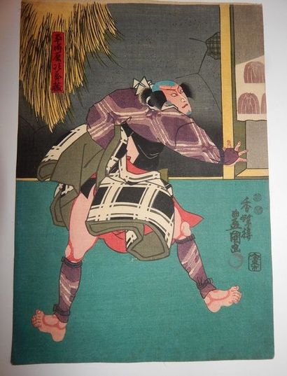 Lot de 5 estampes : Kunichika, Tokoyuni,...