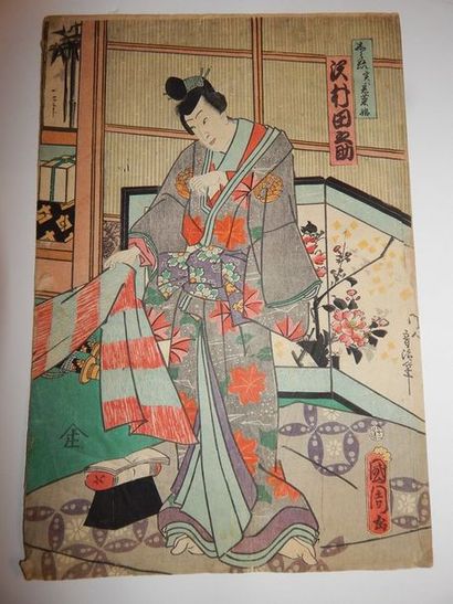 Lot de 5 estampes : Kunichika, Tokoyuni,...