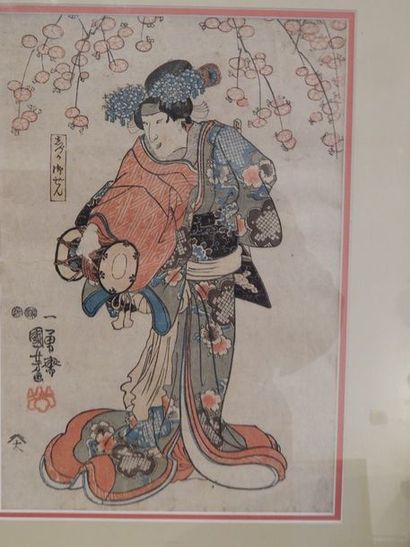 Kuniyoshi. Oban tate-e, samouraï debout sous...