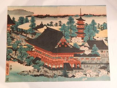 Hiroshige. Tôto Meisho, deux pages d’un triptyque,...