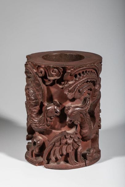 Bitong porte-pinceaux en bois, sculpté de...