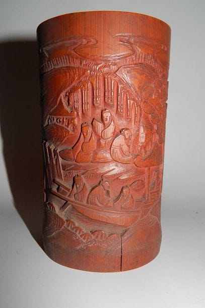 Bitong porte-pinceaux en bambou, sculpté...