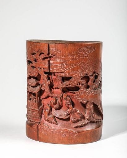 Bitong porte-pinceaux en bambou, sculpté...