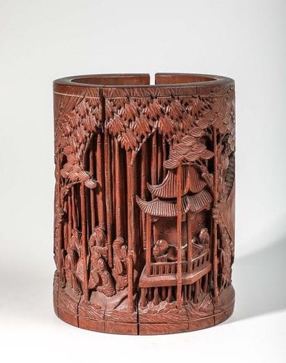 Bitong porte-pinceaux en bambou, sculpté...