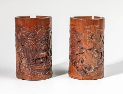 Paire de bitong porte-pinceaux en bambou,...