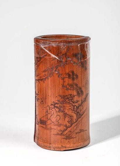 Paire de bitong porte-pinceaux en bambou,...