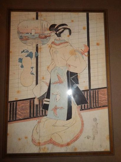 Eisen. Oban tate-e, Bijin tenant un samisen...