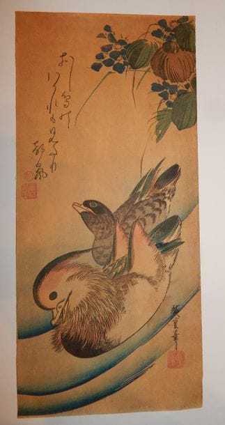Hiroshige. Un couple de mandarins et des...
