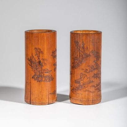 Paire de bitong porte-pinceaux en bambou,...