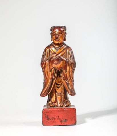 Servant en bois laqué. Chine du Sud, Qing,...