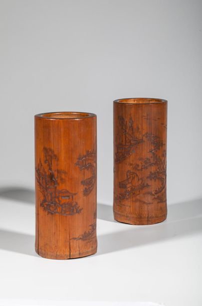 Paire de bitong porte-pinceaux en bambou,...