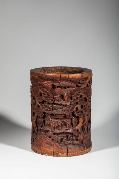 Bitong porte-pinceaux en bambou, sculpté...