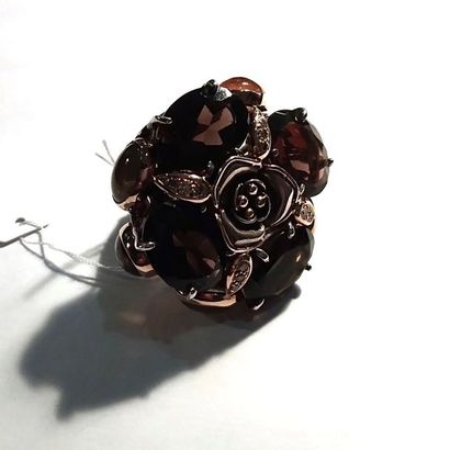 PIETRA DURA - IMPORTANTE BAGUE FLEUR en argent...