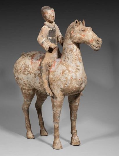 Cavalier sur son cheval à l’arrêt, en terre...