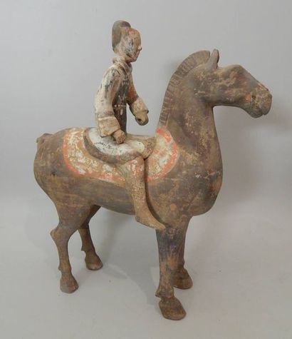 Cavalier sur son cheval à l’arrêt, en terre...