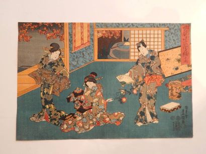 Estampe oban yoko-e de TOYOKUNI III: série...