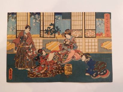 Estampe oban yoko-e de TOYOKUNI III: série...