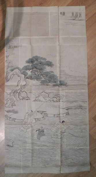 Quatre peintures. Encre et polychromie sur...