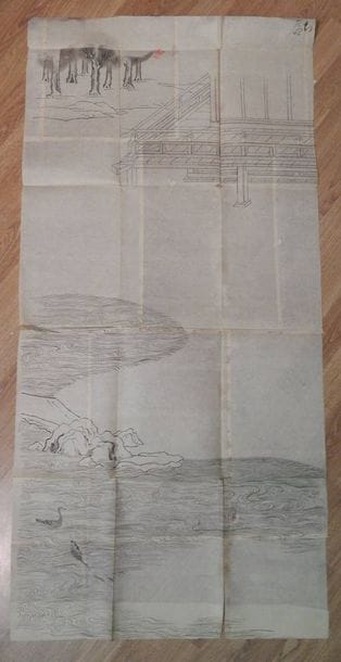 Quatre peintures. Encre et polychromie sur...