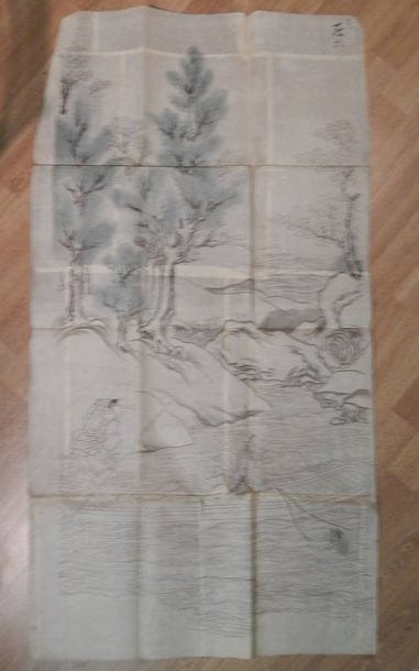 Quatre peintures. Encre et polychromie sur...