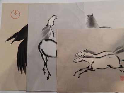 Seizan Aoyama, quatre estampes : chevaux...